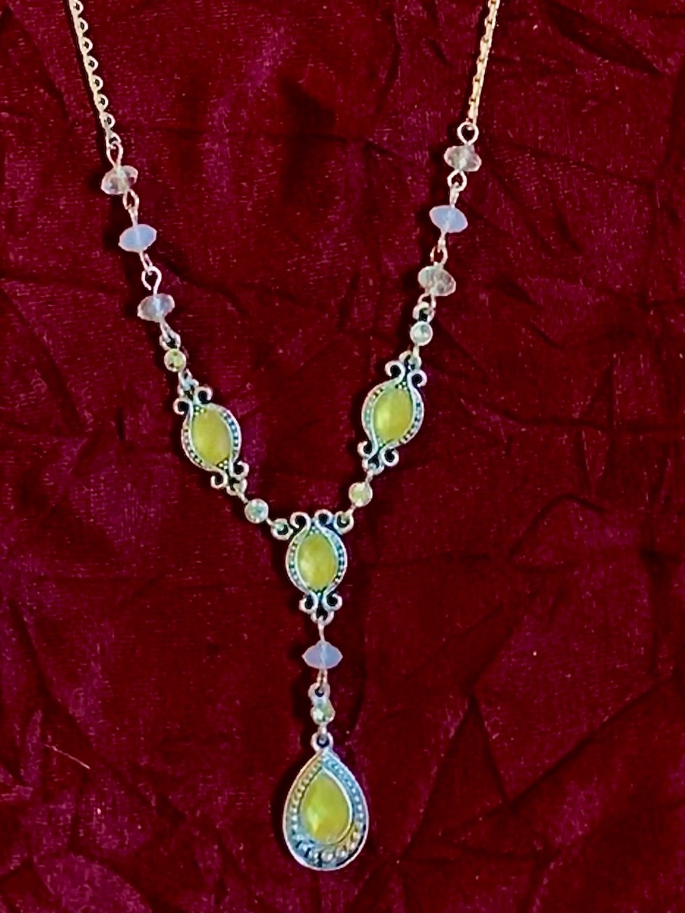 Necklace  💛 Elegant Yellow Stone Silver-Tone Y